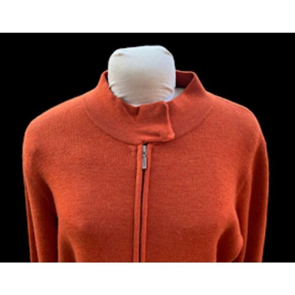 Sarah Spencer Deep Orange Italian Merino Wool Sweater Jacket Full Zip Sz. XL - Picture 4 of 9